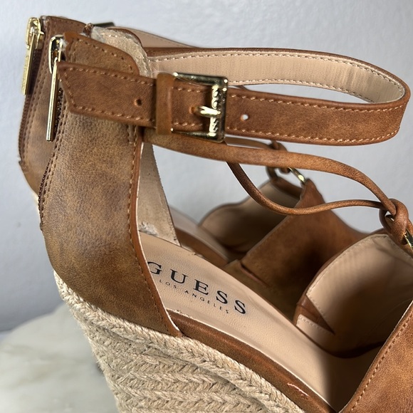 Guess Shoes Guess Brown Espadrille Wedge Sandals With Gold Hardware